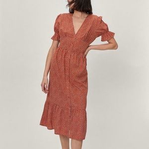 Nasty Gal Button Through Tiered Midi Dress. Size 6.